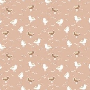 Tiny coastal seagulls in neutral brown and cream, gender neutral beach for kids