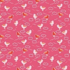 Tiny coastal seagulls in pink and orange for girls swimwear and beach accessories