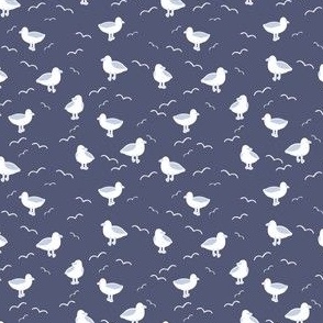 Tiny coastal seagulls in neutral navy blue and white, gender neutral beach for kids