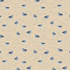 Tiny coastal seagulls in neutral brown and blue, gender neutral beach for kids