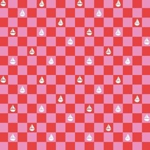 Tiny Coastal sail boat checker in pink and red for girls summer swimwear and apparel