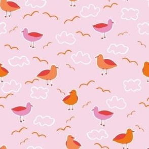 Small coastal seagulls in pink and orange for girls swimwear and beach accessories