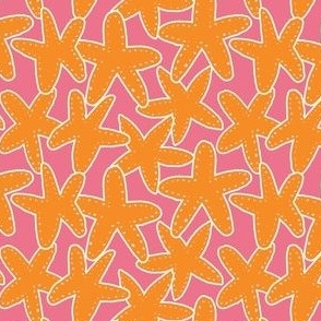 Small Starfish in bright pink and orange for summer coastal girls clothing and swimwear