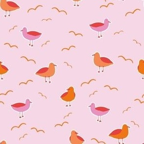 Small coastal seagulls in pink and orange for girls swimwear and beach accessories