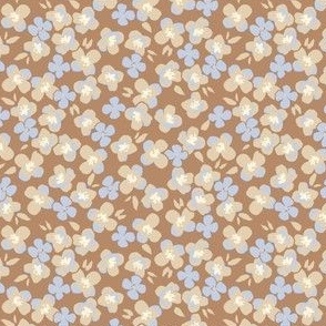Small hydrangea in neutral blue and brown, gender neutral coastal floral for girls dresses