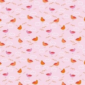 Tiny coastal seagulls in pink and orange for girls swimwear and beach accessories