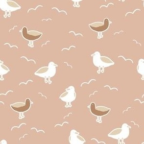 Small coastal seagulls in cream and neutral brown, gender neutral beach for kids