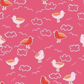 Small coastal seagulls in pink and orange for girls swimwear and beach accessories