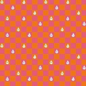 Tiny Coastal sail boat checker in bright pink and orange for girls summer swimwear and apparel