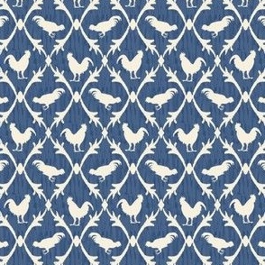 Small French Country Rooster Lattice, Cream & Chambray