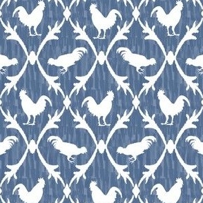 French Country Rooster Lattice, White and Chambray- Large