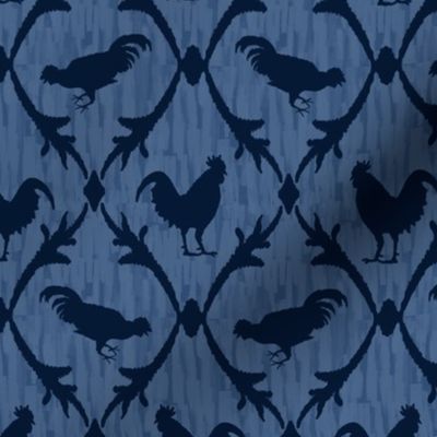 French Country Rooster Lattice, Navy & Chambray