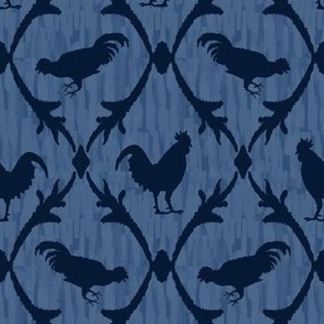 French Country Rooster Lattice, Navy & Chambray