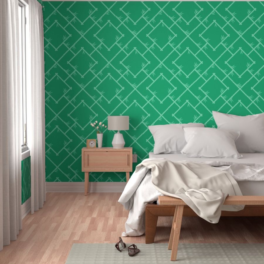 Bamboo Chinoiserie Lattice in Blarney Green + Mint