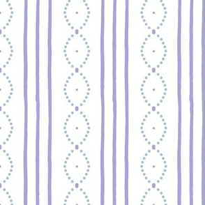 Classic Vintage hand-drawn stripes with curving dots in lilac on white
