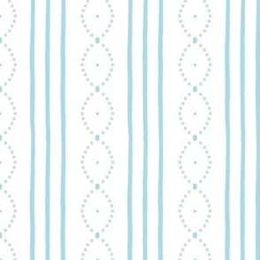 Classic Vintage hand-drawn stripes with curving dots in sea glass blue and pool aqua blue