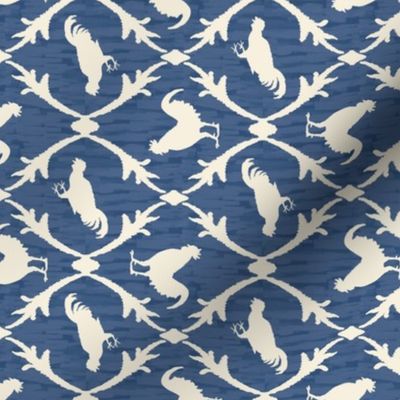 Multidirectional French Country Roosters, Chambray