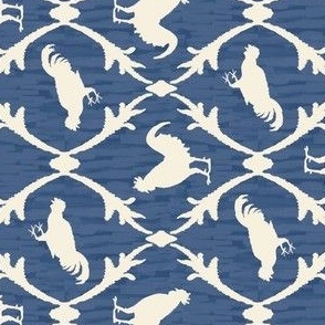 Multidirectional French Country Roosters, Chambray