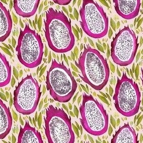 Watercolor Dragon Fruit - Ditsy Scale - Pitaya Tropical Fruit Soft Pink Background