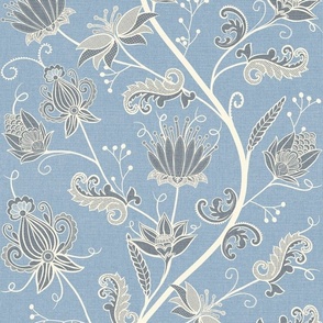 Frannie’s French Vine // Cream and Gray on Light Blue
