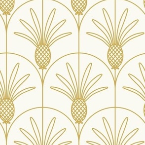 Small Tropical Art Deco Hollywood Gold Pineapples with Arches on Simply White Background
