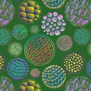 Many Textured Circles on green