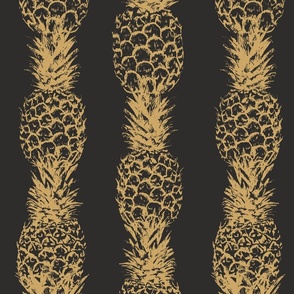 large tropical pineapple stripes toile de jouy- charcoal black and golden honey yellow