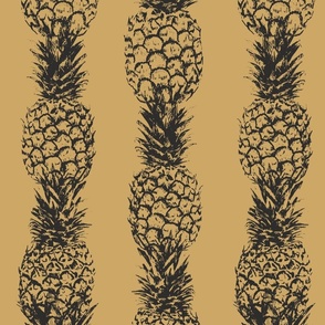 large tropical pineapple stripes toile de jouy- golden honey yellow and charcoal black