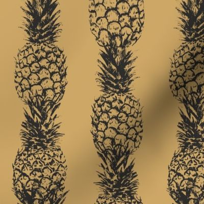 medium tropical pineapple stripes toile de jouy- golden honey yellow and charcoal black
