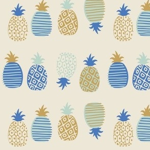 tropical pineapples - colourful, medium scale 