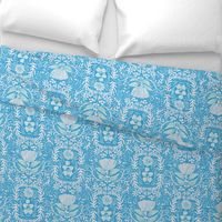 Floral and Foliage Victorian Tapestry-Powder blue on sky blue