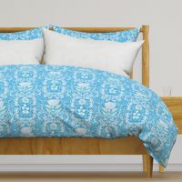 Floral and Foliage Victorian Tapestry-Powder blue on sky blue