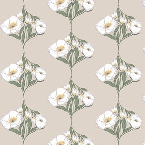 Charming Floral-Taupe, Farmhouse Flowers, White Floral, Neutral Color, Farmhouse Wallpaper, Farmhouse Decor, Feminine design, Rustic Floral, Cottagecore Floral, Farmhouse Chic