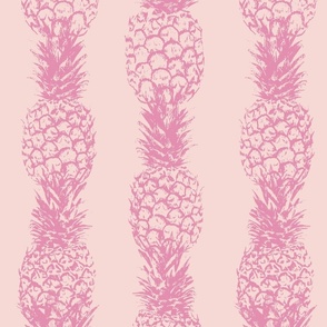 Large tropical pineapple stripes toile de jouy- pastel bubblegum and peach pink