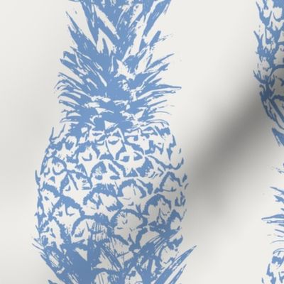 Large tropical pineapple stripes toile de jouy- pastel nautical cornflower and light blue