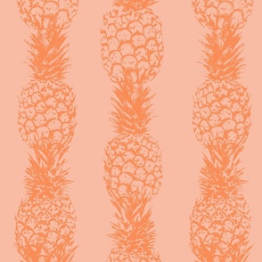 Large tropical pineapple stripes toile de jouy- peach pink and orange