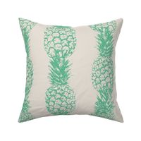 Large tropical pineapple stripes toile de jouy- soft gray and teal green