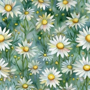 LOVELY DAISIES 2 WATERCOLOR BLUE MEADOW FLWRHT