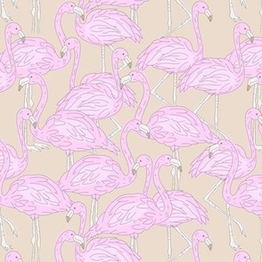 Freehand flamingo beach - summer tropical flamingos and island vibes bright pink on tan beige