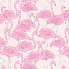 Freehand flamingo beach - summer tropical flamingos and island vibes pastel pink on light blush