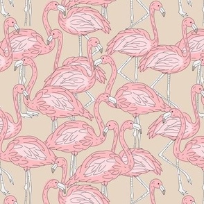 Freehand flamingo beach - summer tropical flamingos and island vibes pastel pink blush on beige tan