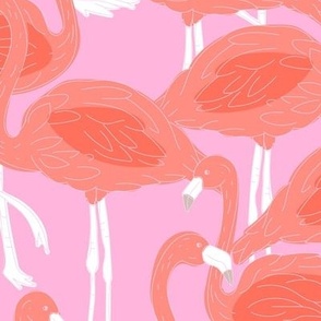 Freehand flamingo beach - summer tropical flamingos and island vibes orange peach on pink LARGE