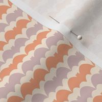 Small hand painted apricot orange and lilac violet bat stripes on a vanilla cream background