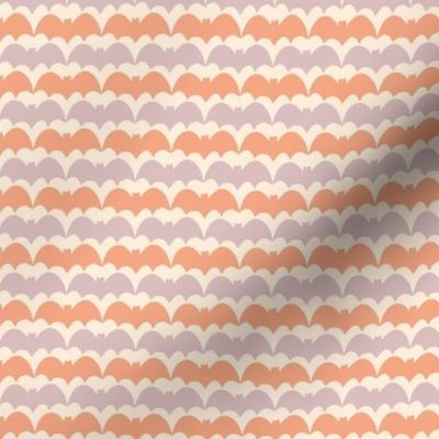 Small hand painted apricot orange and lilac violet bat stripes on a vanilla cream background