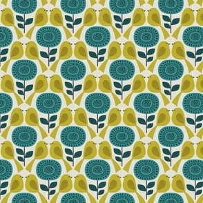 east fork flowers and birds - green / teal - light (medium scale)