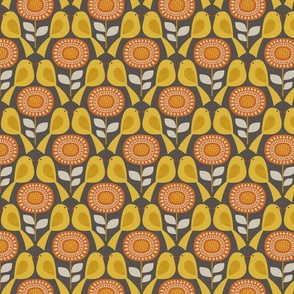 east fork flowers and birds - yellow / orange / brown  (medium scale)
