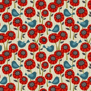 striped poppies on chevron (medium scale)