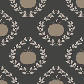 Earthy Neutral Brown Pumpkins, Berries & Leaves Autumnal Wallpaper