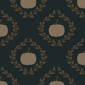 Moody Earthy Pumpkin, Berries & Leaves Autumnal Wallpaper