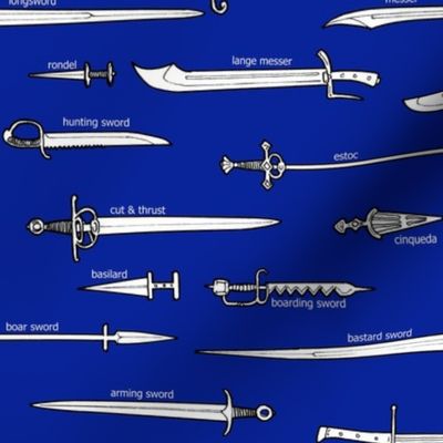 Medieval Swords and Daggers on Blue
